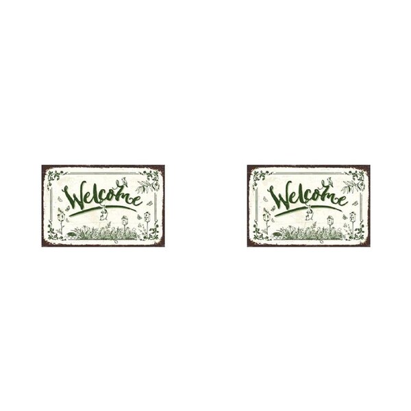 2x Embossed Welcome Sign 30x20cm Metal w/ UV Print Hanging Garden Outdoor Decor