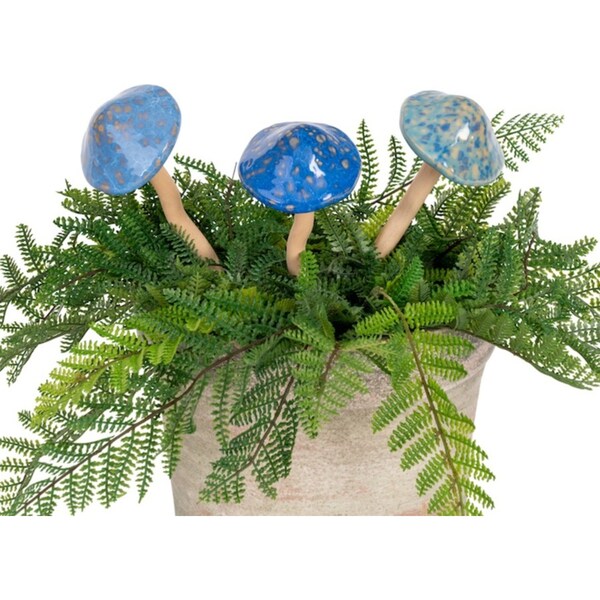 4x Ceramic 17.5cm Mushroom Outdoor Ornament Patio Garden Decor Blue Large Assort