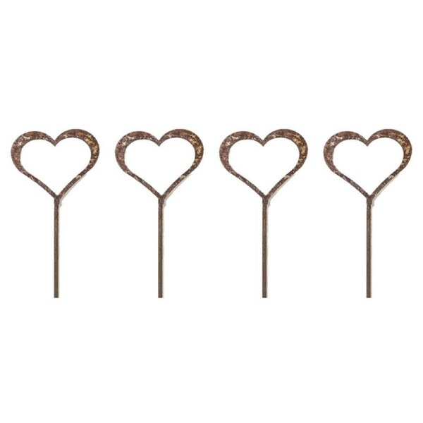 4x Rust 15cm Heart Silhouette Frame on Stick Medium Outdoor Ornament Decor Brown