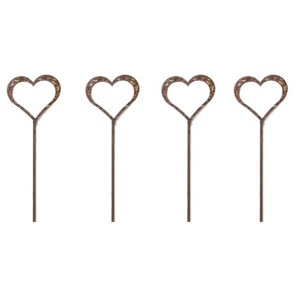 4x Rust 10cm Heart Silhouette Frame on Stick Small Outdoor Ornament Decor Brown