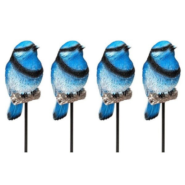 4x Garden Polyresin 25cm Blue Bird on Stick Outdoor Ornament Yard Patio Decor