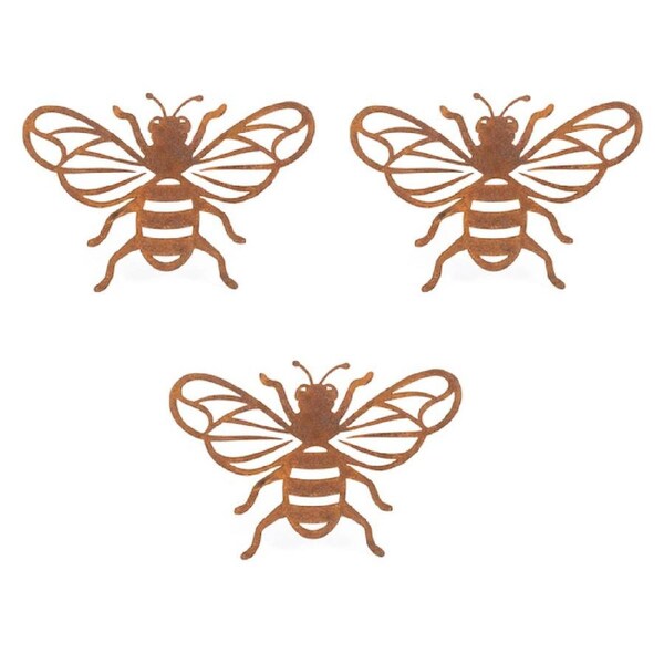 3x Pot Hanger 18.5cm Bee Corten Steel Ornament Patio Garden Decor Large Brown