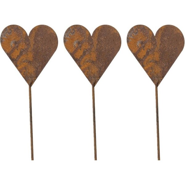 3x Garden 25cm Rust Metal Stick Heart Stake Outdoor Ornament Yard Patio Decor