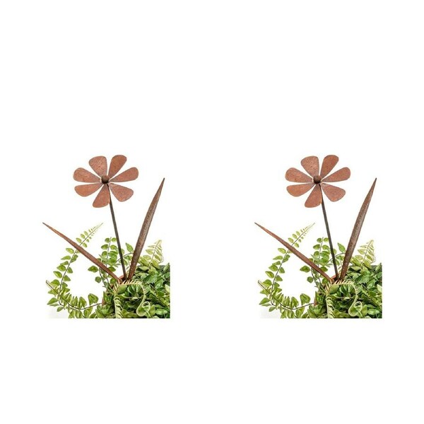 2x Garden Rust Metal Sticks Flower Rust Outdoor Ornament Yard Patio Decor Assort