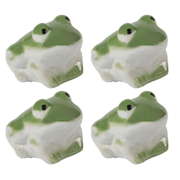 4x Garden 7cm Porcelain Floating Frog Outdoor Ornament Patio Decor Green/White