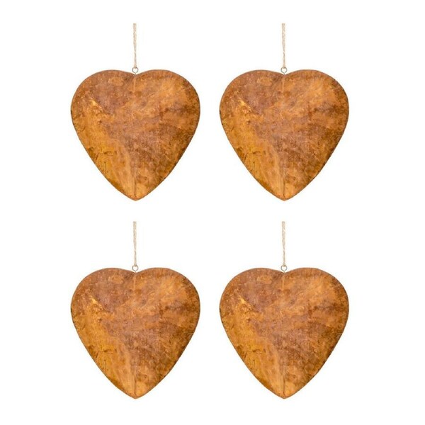 4x Garden 12cm Rust 3D Metal Heart Ornament Outdoor/Yard Patio Home Decor Medium
