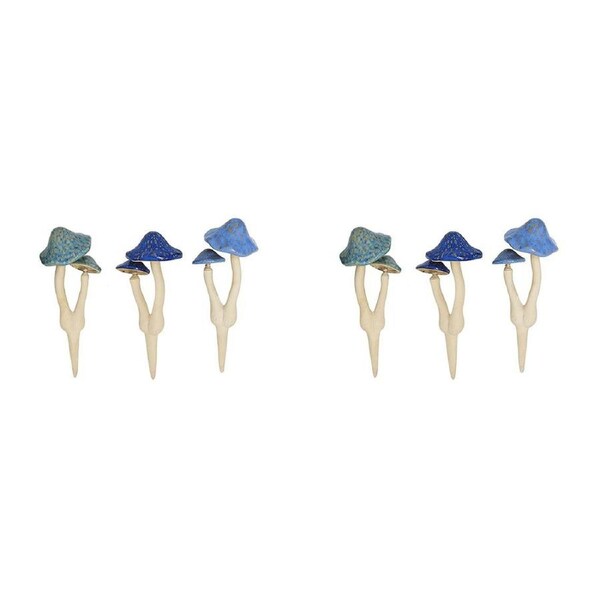 2x Mushroom Double 29cm Ceramic Outdoor Ornament Patio Garden Decor Decor Blue