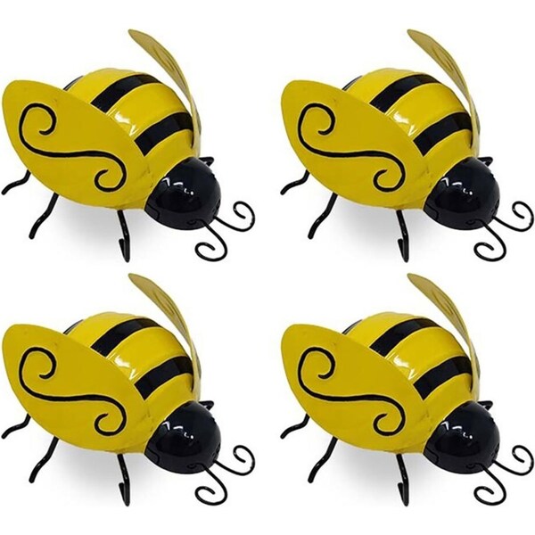4x Bee 10cm Pot/Planter Sitter Garden Ornament Yard/Patio Decor Small Yellow