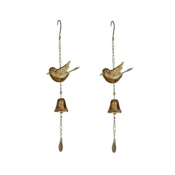 2x Chain Bird w/ Bell Hanging 55cm Outdoor Ornament Yard/Patio Garden Decor Asst