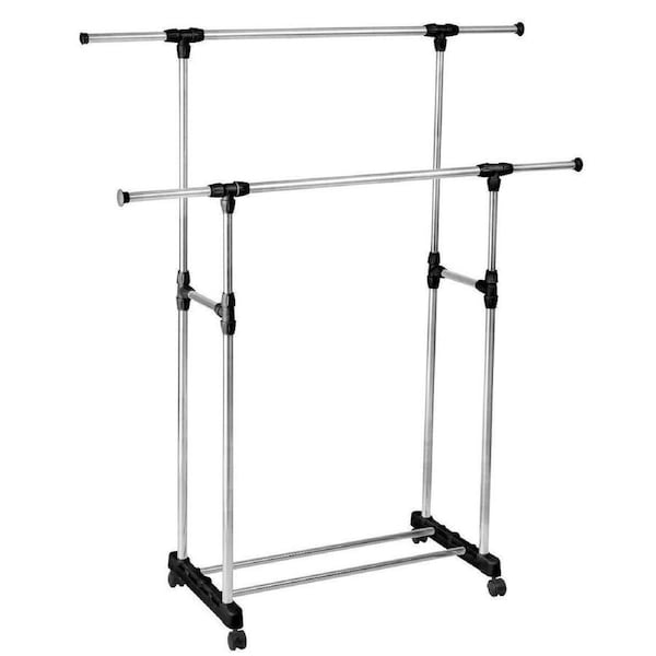 Clothes Rack Double Stainless Shelf Hanger Garment Holder Adjustable Coat