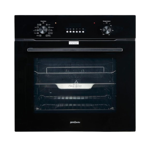 Brohn 60cm Built-in Electric Oven Black Glass 10 Functions with inBuilt AirFry mode