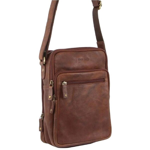 Pierre Cardin Italian Leather Tablet Bag Cross Body Messenger - Chocolate