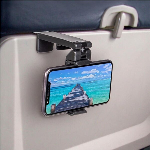 Universal in Flight Airplane Phone Holder Mount - Handsfree Phone Holder for Desk Tray with Multi-Directional Dual 360 Degree Rotation - Pocket Size Must Have Travel Essential Accessory for Flying