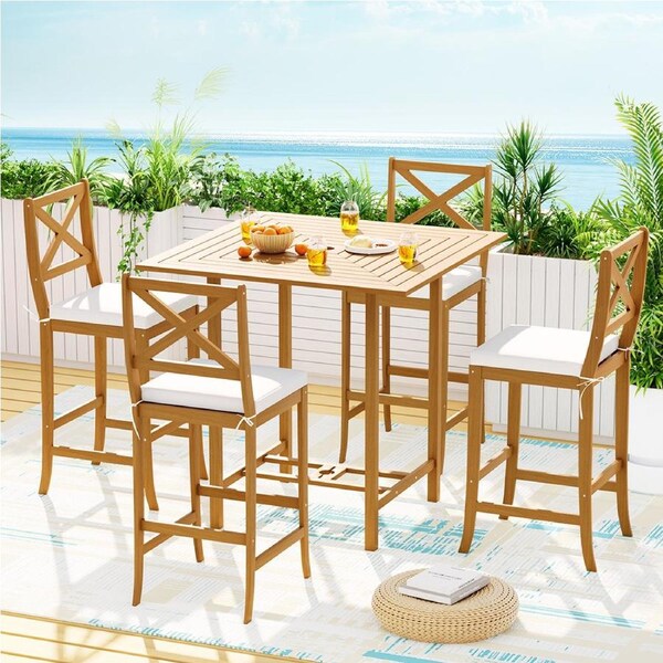 Gardeon 5-Piece Outdoor Bar Set Acacia Wood Bistro Patio Table Stools