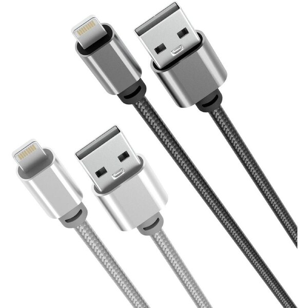 Laser 2m Lightning to USB-A Cable 2 Pack - Silver/Black