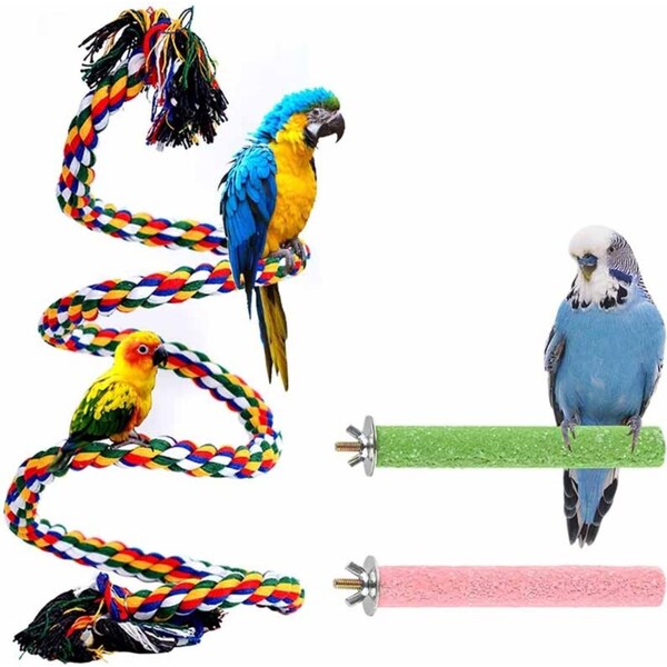 Catzon 3Pcs Bird Perch Stand Bird Rope Toys for Parakeets Cockatiels Macaws
