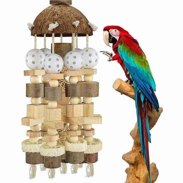 Catzon Wooden Coconut Shell Parrot Toy Block Bird Chew Toy