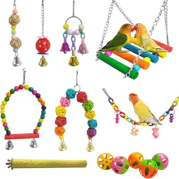 Catzon 13 Pcs Bird Swing Toy Parrot Chew Hanging Perches with Bells