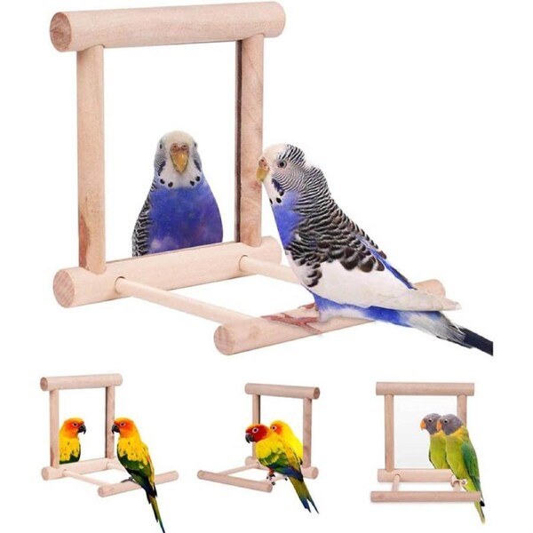 Catzon Bird Wooden Mirror Fun Play Toy for Parrot Parakeets