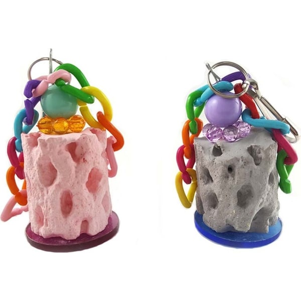 Catzon 2Pcs Bird Calcium Molar Chew Toy for Parrot Parakeet Pink and Grey