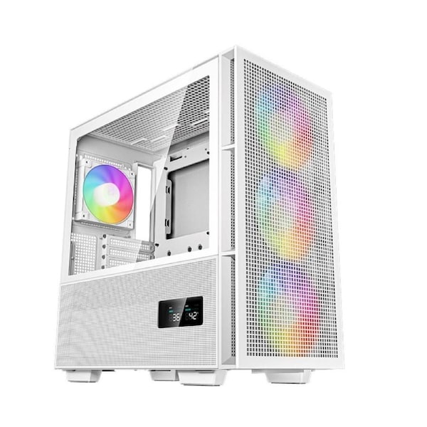 DeepCool CH560 DIGITAL White High Airflow Mid-Tower ATX Case, Digital Status Display, Magnetic Hybrid Mesh,Tempered Glass, 3 Pre-Installed 140mm Fans