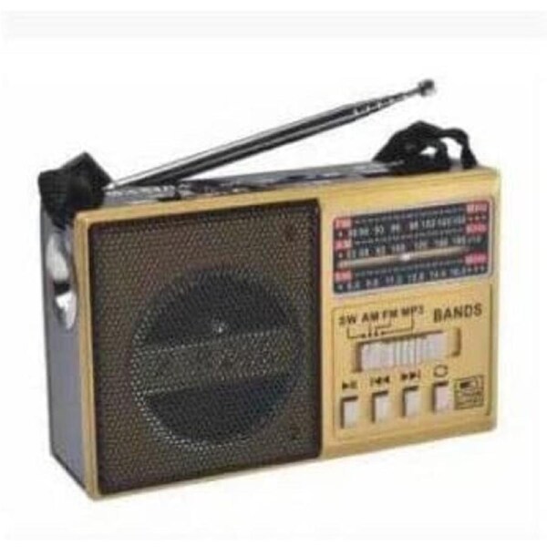 AM/FM/SW 3Band World Radio SD/USB MP3 Player Led Torch Rechargeable Gold