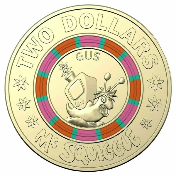 $2 2019 Mr Squiggle - Gus Lightly Circulated Coloured AUS TWO DOLLAR Coin