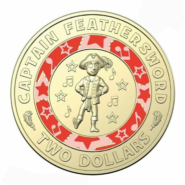 $2 2021 Wiggles - Captain Feathersword Lightly Circulated Coloured AUS TWO DOLLAR Coin