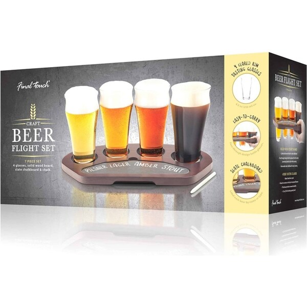 Final Touch Craft Beer Flight Set w/4x 250ml Glasses/Serving Board/Chalkboard