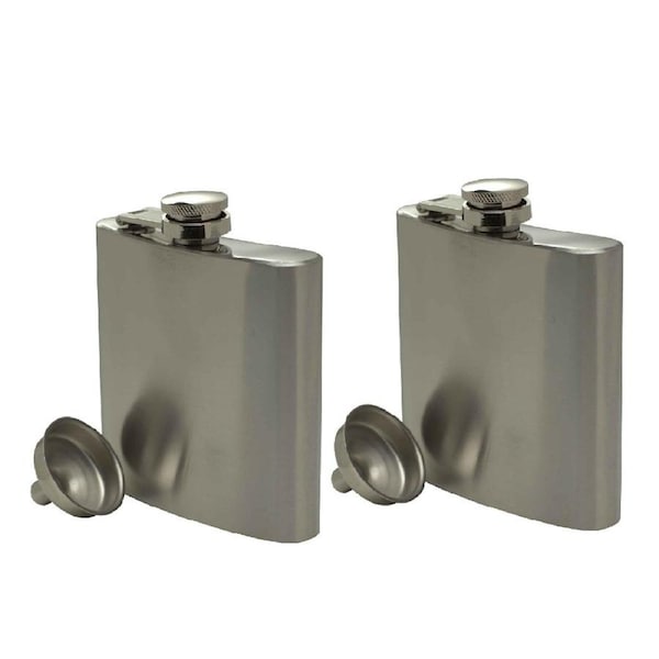 2x Barpro Winex 177ml Stainless Steel Spirits/Whisky Hip Flask w/Satin Funnel Se