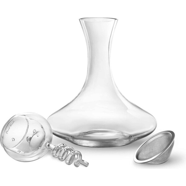 Final Touch Twister Double Wall Glass Decanter Red Wine Aerator Set w/SS Filter