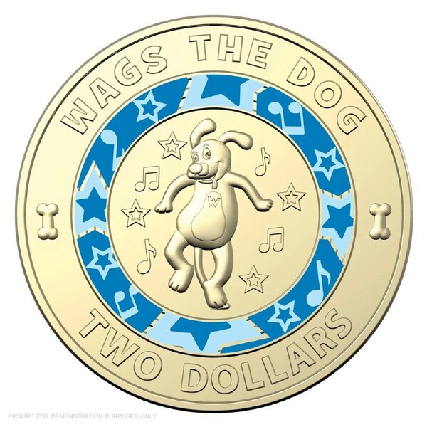 $2 2021 Wiggles - Wags the Dog Lightly Circulated Coloured AUS TWO DOLLAR Coin