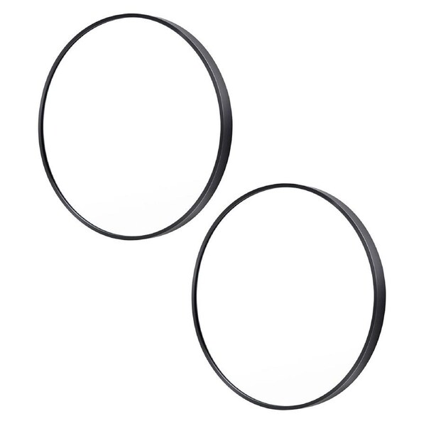 2 Set Wall Mirror Round Aluminum Frame Bathroom 70cm BLACK