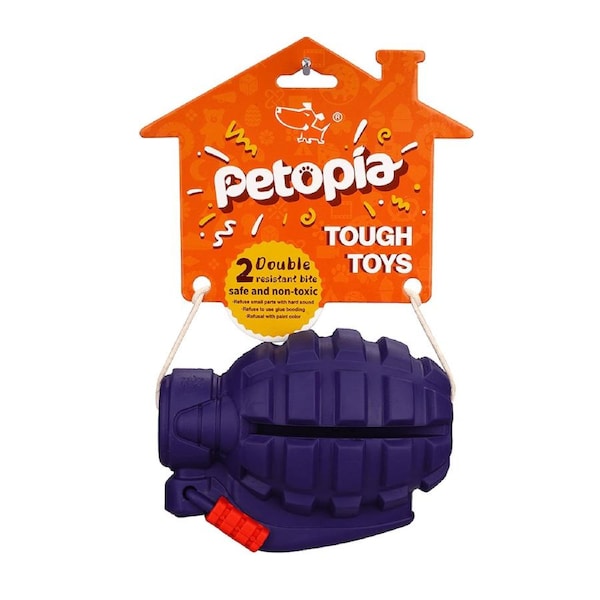 PETOPIA Ultra Tough Dog Chewing Toy - Hand Grenade (Assorted Colour)