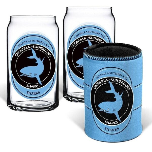 NRL Can Glass Set - Cronulla Sharks - Set of 2 Glass & Cooler