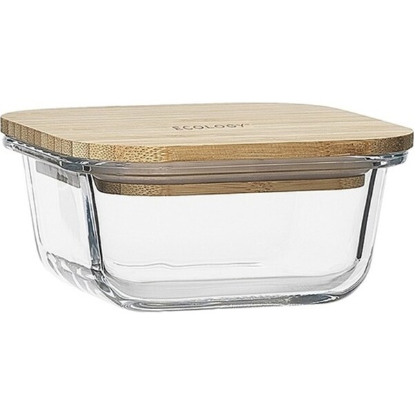 Ecology Nourish 11.5cm Square Clear Glass Storage Food Container w/ Bamboo Lid