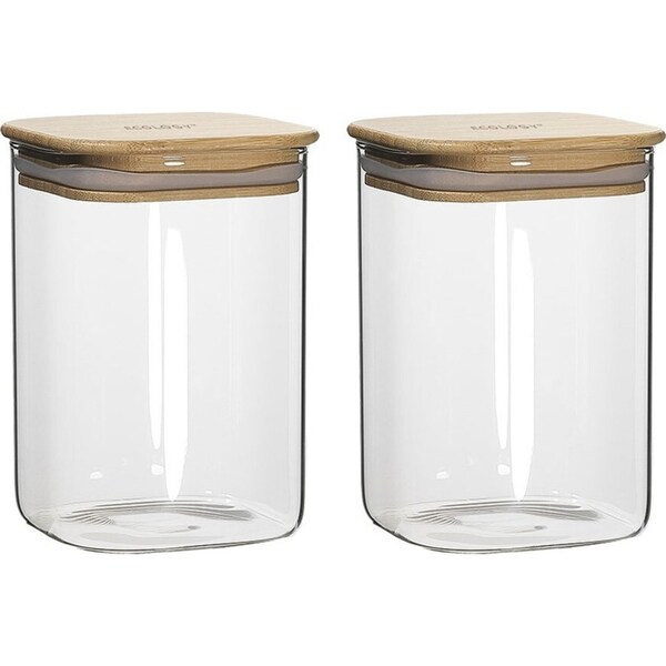 2pc Ecology Pantry 15cm Square Glass Canister Storage Organiser w/ Bamboo Lid