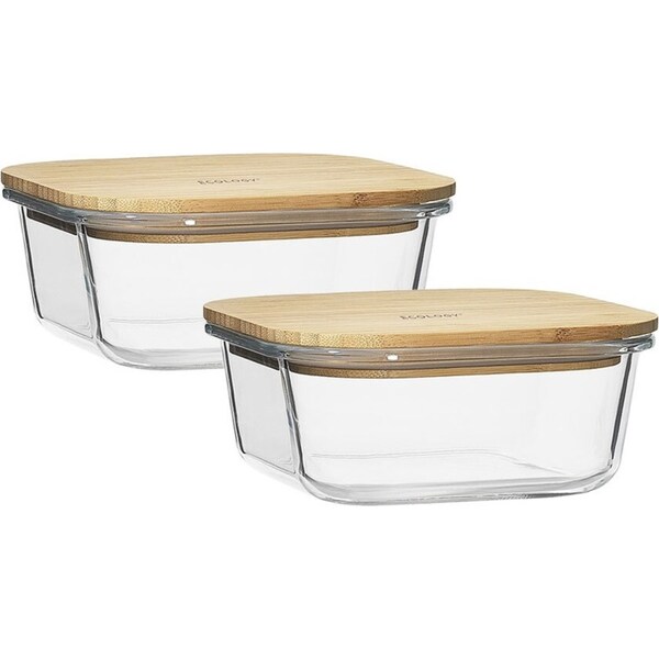 2pc Ecology Nourish 13.5cm Square Glass Storage Food Container w/ Bamboo Lid