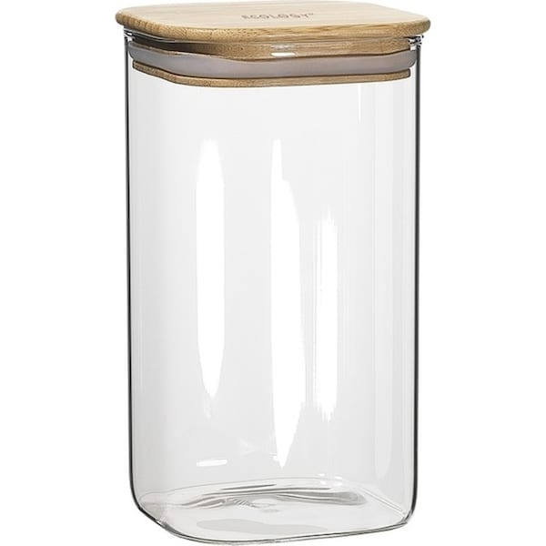 Ecology Pantry 19cm Square Glass Canister Storage Organiser w/ Bamboo Lid Clear