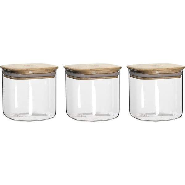 3pc Ecology Pantry 10.5cm Square Clear Glass Canisters Container Organiser Set