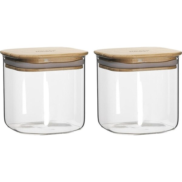 2pc Ecology Pantry 10.5cm Square Glass Canister Storage Organiser w/Bamboo Lid