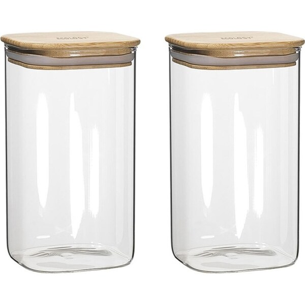 2pc Ecology Pantry 19cm Square Glass Canister Storage Organiser w/ Bamboo Lid