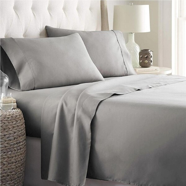 2000TC Ultra-Soft AU Size 4 Pieces Flat Fitted Bed Sheet Set, Queen Size Silver Gray, Luxury Bedding Sheets, Breathable Deep Pocket