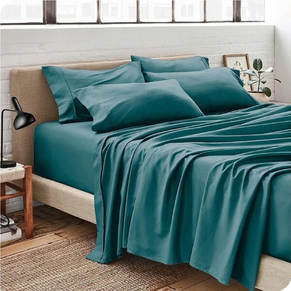 6 Piece Cozy Soft Bed Sheet Set, 2000TC Super King, Hotel Luxury Sheets, Microfiber Ultra Soft, Deep Pockets, Easy Fit, Cooling and Breathable, Wrinkle Resistant, Biscay Blue