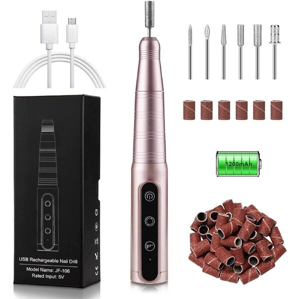 Electric Nail File, 30000 RPM, 3 Speed, Portable E File for Acrylic Gel Nails, Pink