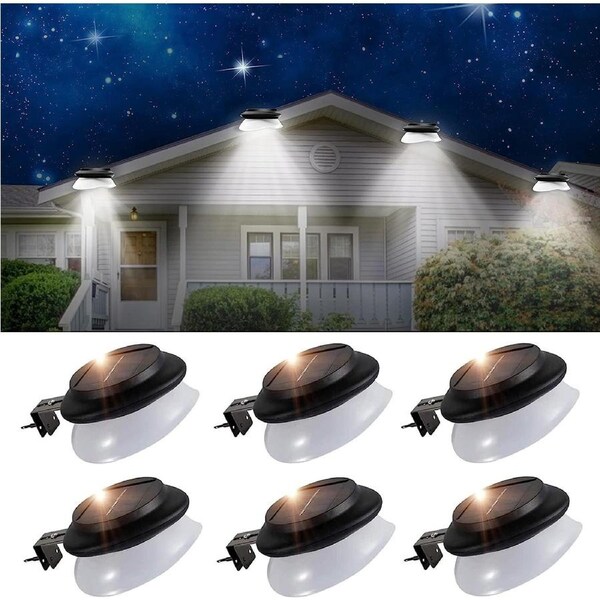 6pcs LED Gutter Lights Outdoor, Solar Fence Lights IP55 Waterproof, Adjustable Bracket, Patio Garden Wall Yard Attic Walkway
