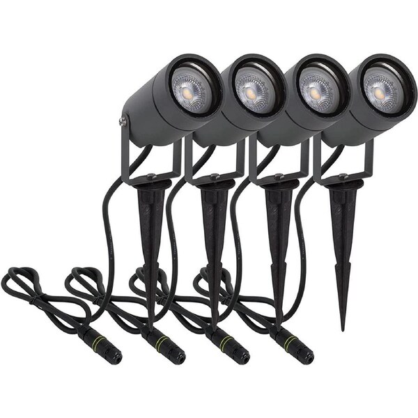 Landscape Lights Outdoor 4 Pcs, GU10 Spike Lights Garden Path Patio Exterior Outside Backyard Lawn Walkway IP65 Aluminum Spotlight IP68 Connector Dark Grey