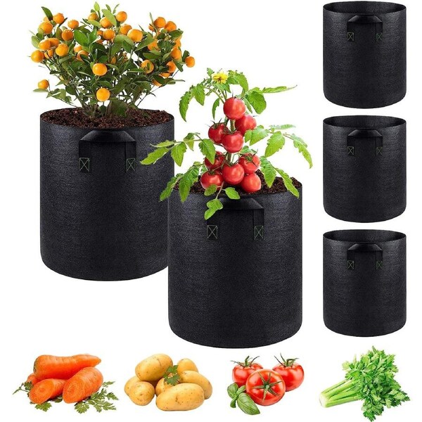 10 Gallon Grow Bags, 5 Pack Heavy Duty Thickened Plant Pots with Handles, Nonwoven Aeration Fabric Planter Bag for Indoor Garden Vegetables Flower