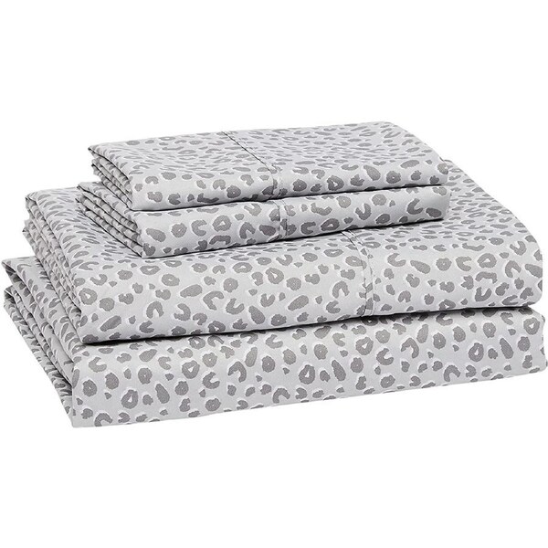 Queen Gray Cheetah Microfiber Bed Sheet Set Lightweight Super Soft Easy Care, 36cm Deep Pockets