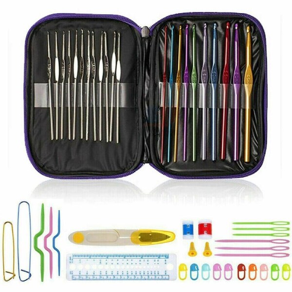 124PCS Aluminum Crochet Hooks Kit Weave Yarn Knitting Needles Sewing Tools Case